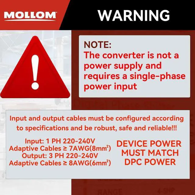 Alt view image 2 of 7 - MOLLOM 3 Phase Converter, Digital Phase Shift 5.5KW 7.5HP 23Amps 220-240V, Single to Three Phase Converter for 3PH Motors, Automatic Restart to Protect Motor from Blocking
