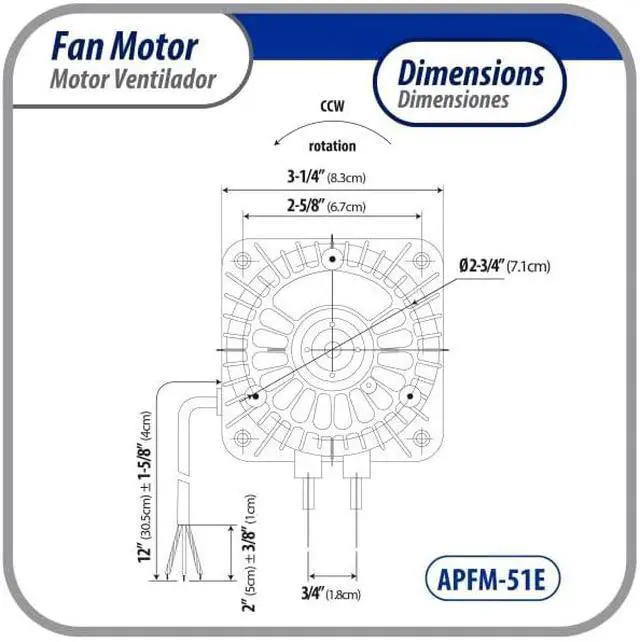 Alt view image 3 of 7 - Appli Parts APFM-51E 5W Condenser and Evaporator Fan Motor 115V 60Hz 0.4A, Includes 8in Aluminum Fan Blade and Mounting Base, Universal Replacement for Commercial Refrigeration Units