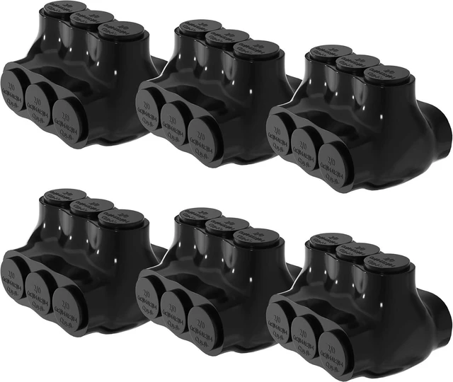 Main image of RVBOATPAT 6PCS Dual Entry Aluminum Wire Connector 3 Port Insulated Multi Tap Connector 2/0-6 AWG Splice Electrical Power Connector 3/16" Allen Hex