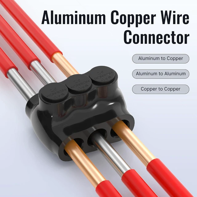 Alt view image 3 of 6 - RVBOATPAT 6PCS Dual Entry Aluminum Wire Connector 3 Port Insulated Multi Tap Connector 2/0-6 AWG Splice Electrical Power Connector 3/16" Allen Hex