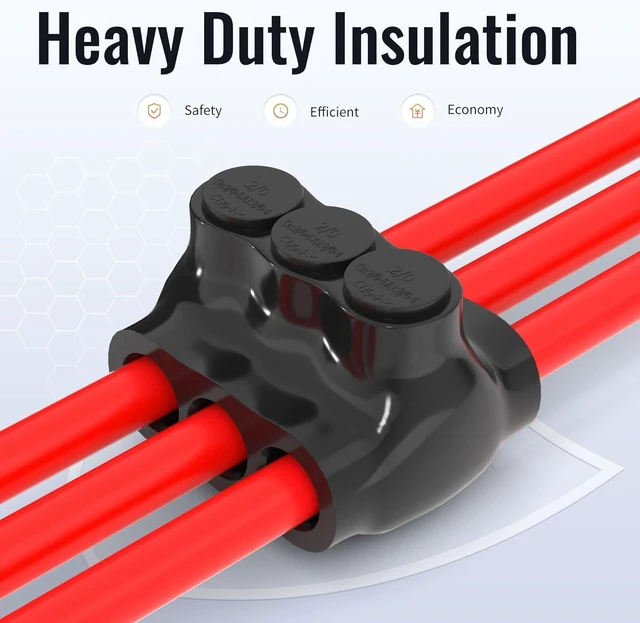 Alt view image 4 of 6 - RVBOATPAT 6PCS Dual Entry Aluminum Wire Connector 3 Port Insulated Multi Tap Connector 2/0-6 AWG Splice Electrical Power Connector 3/16" Allen Hex