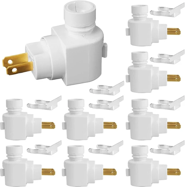 Main image of 9 Sets Night Light Bases, with Metal Clips and On/Off Switch White Plastic Swivel Wall Lamp Plug 360° Plug in Rotating Night Light Modules for Making Your Own Bubble Lights Crafts
