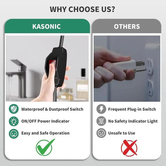 Alt view image 3 of 7 - KASONIC 3 Prong Extension Cord with Switch, 1625W 13A Grounded Outlets with Safety Cover, 14/3 SJTW Cable On Off Waterproof Switch for Indoor Outdoor Use (100 FT)