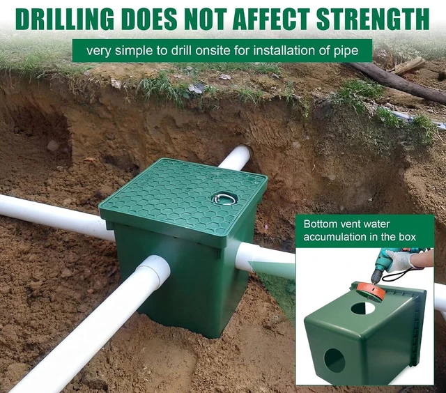 Alt view image 3 of 7 - Underground Splice Boxes with Plastic Inspection Cover 12.5x12.5x14.3in Deep Enclosure Pit Precast Distribution Pit Access Electrical Junction Box Drillable Tapered Wiring for Cable
