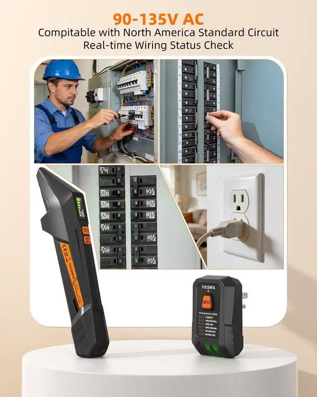 Alt view image 7 of 7 - Circuit Breaker Finder and GFCI Outlet Tester Digital Receiver with Color Screen & NCV Detection for Home Electrical Safety Including Carrying Case and Adapters 90-135V AC Circuits - FTCT02
