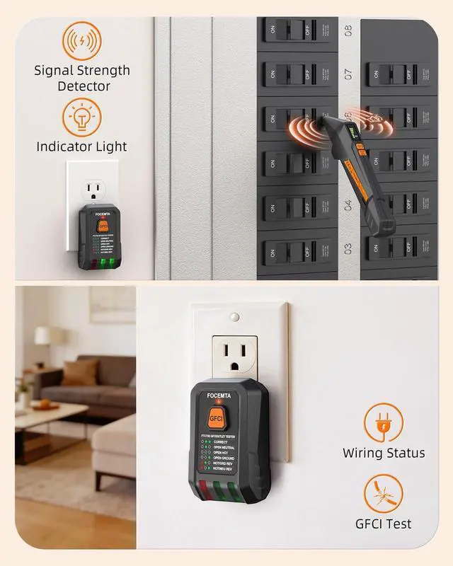 Alt view image 6 of 7 - Circuit Breaker Finder and GFCI Outlet Tester Digital Receiver with Color Screen & NCV Detection for Home Electrical Safety Including Carrying Case and Adapters 90-135V AC Circuits - FTCT02