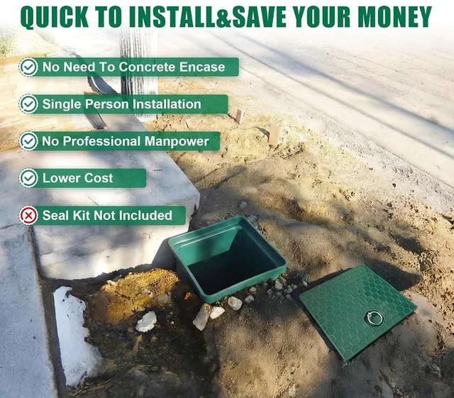 Alt view image 2 of 7 - Underground Splice Boxes with Plastic Inspection Cover 12.5x12.5x14.3in Deep Enclosure Pit Precast Distribution Pit Access Electrical Junction Box Drillable Tapered Wiring for Cable