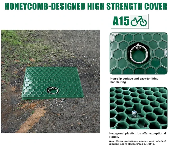 Alt view image 4 of 7 - Underground Splice Boxes with Plastic Inspection Cover 12.5x12.5x14.3in Deep Enclosure Pit Precast Distribution Pit Access Electrical Junction Box Drillable Tapered Wiring for Cable