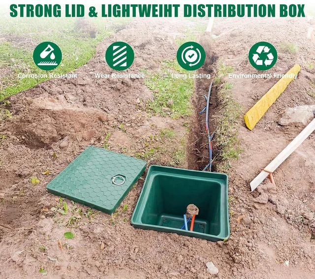 Alt view image 5 of 7 - Underground Splice Boxes with Plastic Inspection Cover 12.5x12.5x14.3in Deep Enclosure Pit Precast Distribution Pit Access Electrical Junction Box Drillable Tapered Wiring for Cable