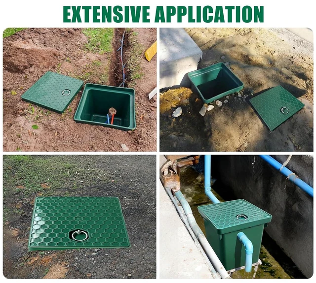 Alt view image 6 of 7 - Underground Splice Boxes with Plastic Inspection Cover 12.5x12.5x14.3in Deep Enclosure Pit Precast Distribution Pit Access Electrical Junction Box Drillable Tapered Wiring for Cable