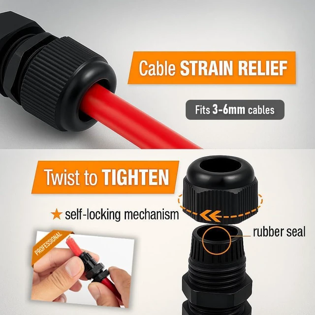 Alt view image 5 of 6 - MGI SpeedWare Strain Relief NPT Nylon Cord Grip Cable Glands (Black, 1/4 Inch (100-Pack))
