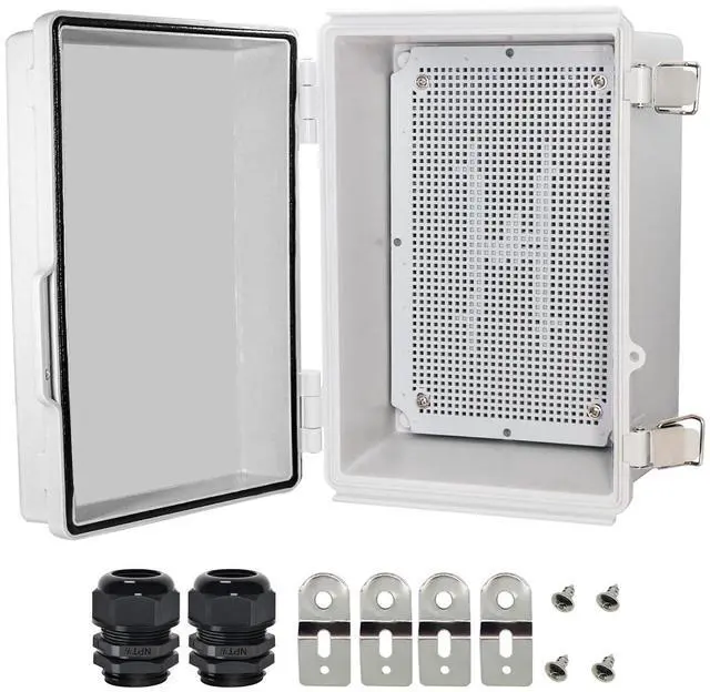 Main image of Zulkit Junction Box,IP67 Waterproof Electrical Box Hinged Cover Stainless Steel Latch Plastic Enclosure for Project w Mounting Plate Wall Bracket and 2 Cable Gland Grey 11.4"x7.5"x5.5"/290x190x140mm