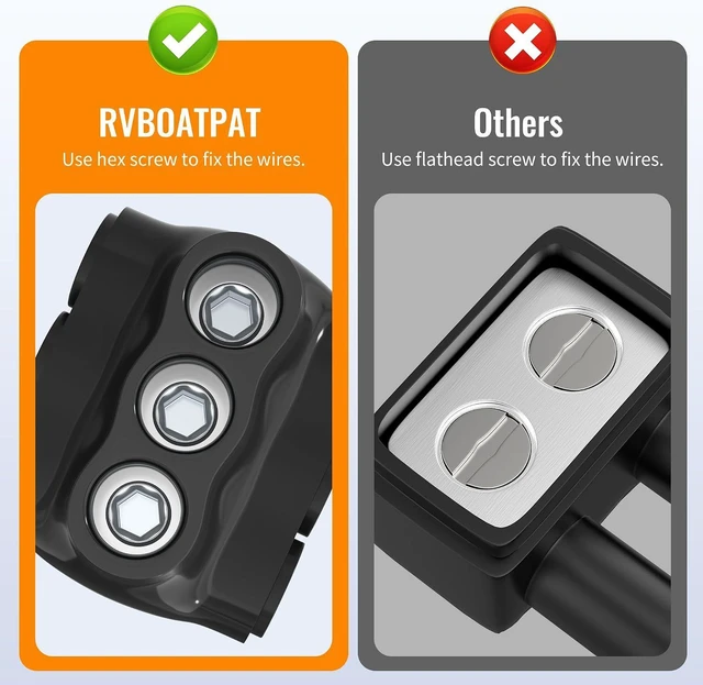 Alt view image 5 of 6 - RVBOATPAT 6PCS Dual Entry Aluminum Wire Connector 3 Port Insulated Multi Tap Connector 2/0-6 AWG Splice Electrical Power Connector 3/16" Allen Hex