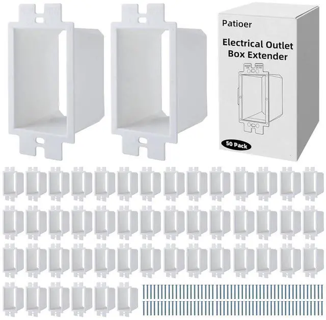 Main image of 1-Gang White Non-Metallic Electrical Outlet Box Extender, Extends Electrical Boxes for Power Switches GFCIs Receptacles (BE1, 50 Pack)