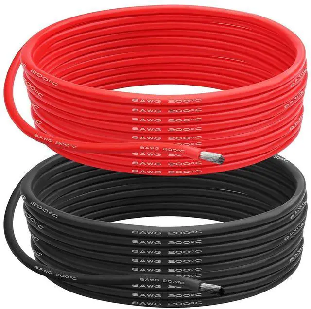 Main image of 8 AWG Gauge Silicone Wire Electrical Cable20ft red &20ft Black Soft & Flexible 0.08 mm Tinned Copper core High Temperature Resistant Silicone Wire for Arduino Projects, RC Cars, Boat, Drones etc.