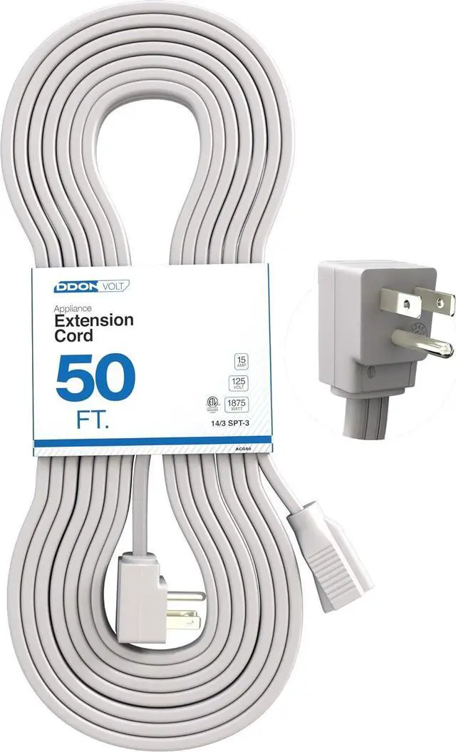 Main image of Appliance Extension Cord - 50ft Heavy Duty Gray Extension Wire for Air Conditioner, Refrigerator, & All Major Appliances - 14 Gauge High Voltage 3 Prong Flat-End Appliance Cord, for Indoor use