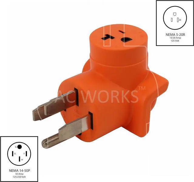 Alt view image 2 of 6 - AC WORKS 4-Prong 220-Volt Plug to 120-Volt 15/ 20Amp Household Female Adapter Cord (4-Prong 14-50 Outlet to Household)