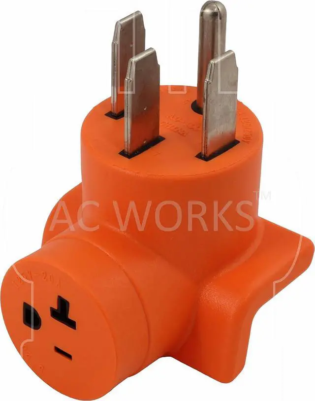 Alt view image 4 of 6 - AC WORKS 4-Prong 220-Volt Plug to 120-Volt 15/ 20Amp Household Female Adapter Cord (4-Prong 14-50 Outlet to Household)
