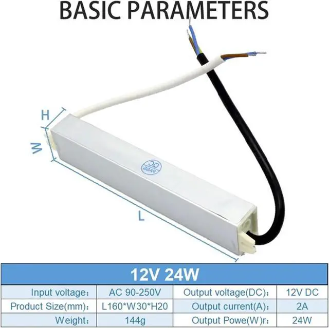 Alt view image 5 of 6 - Lighting 90-250V AC to 12V 24W 2A LED Driver Adapter Aluminum Outdoor IP67 Waterproof Switching Power Supply