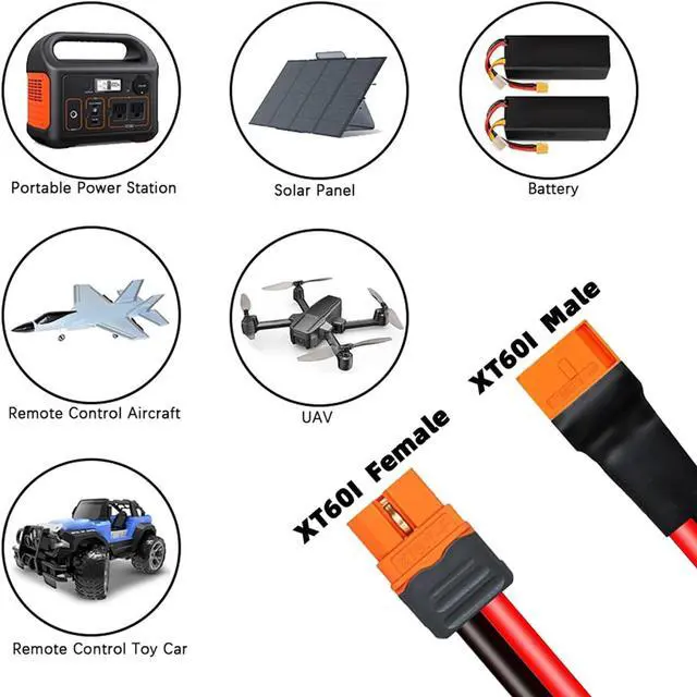 Alt view image 7 of 7 - XT60i Extension Cable XT60i Cable Male to Female Connector for Power Solar Panel Remote Battery Accessories