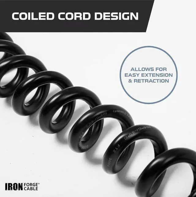 Alt view image 6 of 7 - Iron Forge Cable 15 Amp Replacement Coiled Extension Cord 6 ft - SJEOW Oil Resistant & Flat Plug 3 Prong, 12 Gauge for Appliances & Power Tools