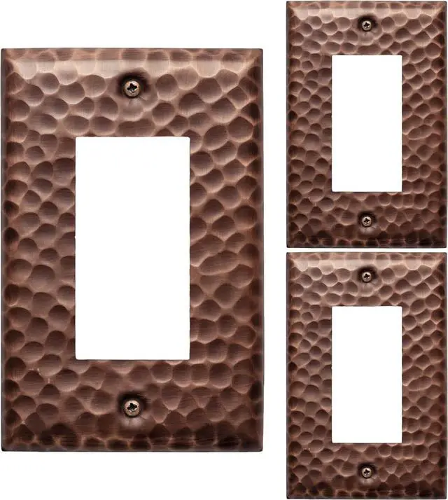 Main image of Monarch Abode 1-Gang Rocker Wall Plate, Hand Hammered Decorator Metal Single Switch Wall Plate, Decorative Light Switch Cover Plate for Electrical Outlet, Antique Copper, Pack of 3