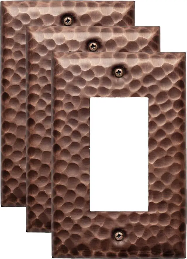 Alt view image 4 of 4 - Monarch Abode 1-Gang Rocker Wall Plate, Hand Hammered Decorator Metal Single Switch Wall Plate, Decorative Light Switch Cover Plate for Electrical Outlet, Antique Copper, Pack of 3