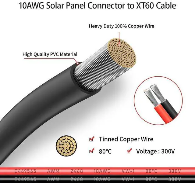 Alt view image 4 of 7 - ELFCULB 10AWG 10FT XT60 Solar Cable 2 10 25 35 50FT XT60 Extension Cable Solar Panel Connector to XT60 Connector for Portable Power Station (10FT)