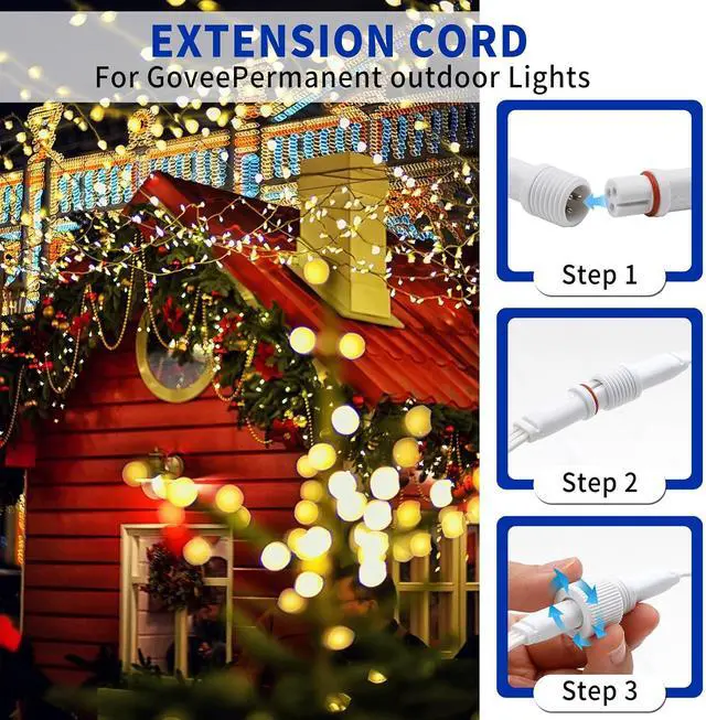Alt view image 5 of 7 - 9.8FT Extension Cable for Govee Permanent Outdoor Lights, IP68 Waterproof 3-Pin Power Cord, Compatible with H705A H705B H705C H706A H706B H706C, Outdoor Dots String Light Extension Wire
