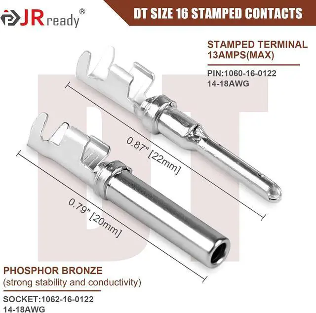 Alt view image 6 of 7 - JRready DW1017 8 Pin Deutsch DT Connector Kit, IP68 Waterproof Gray DT Connectors Electrical Automative Wire Connectors with 24Pairs Size 16 Stamped Contacts 14-18 AWG and Sealing Plugs, 3 Sets