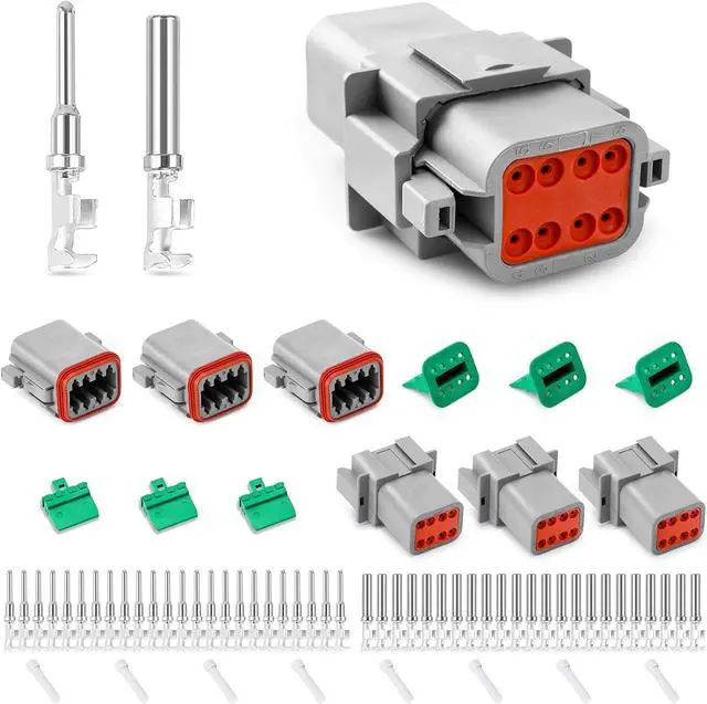 Main image of JRready DW1017 8 Pin Deutsch DT Connector Kit, IP68 Waterproof Gray DT Connectors Electrical Automative Wire Connectors with 24Pairs Size 16 Stamped Contacts 14-18 AWG and Sealing Plugs, 3 Sets
