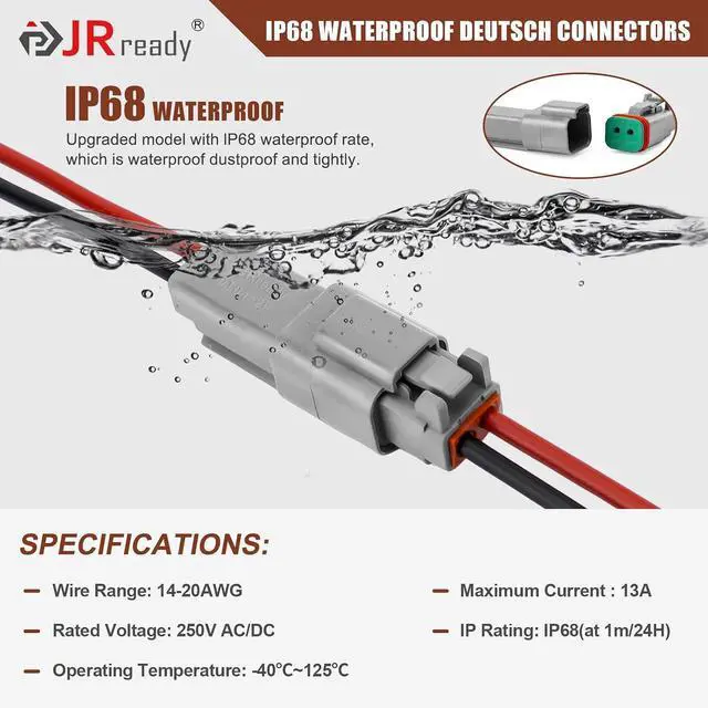 Alt view image 4 of 7 - JRready DW1017 8 Pin Deutsch DT Connector Kit, IP68 Waterproof Gray DT Connectors Electrical Automative Wire Connectors with 24Pairs Size 16 Stamped Contacts 14-18 AWG and Sealing Plugs, 3 Sets