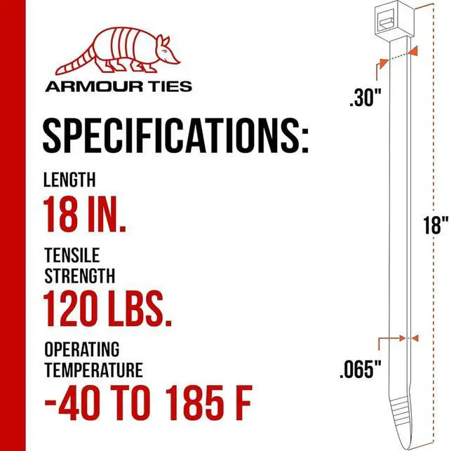 Alt view image 2 of 6 - 21-inch Black Zip Ties Heavy Duty UV Resistant Nylon Cable Ties, 120lb Tensile Strength, 100-Pack - Durable Wire Ties, Heavy Duty Tie Straps Indoor and Outdoor Cable Management Solution by ARMOUR TIES