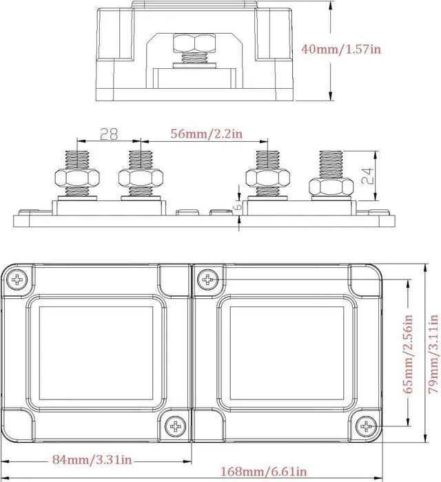 Alt view image 3 of 6 - Busbar Copper 12V-48V 400A Heavy Duty Bus Bar with 8X M8 Studs Power Distribution Blocks, DC Battery Bus Bars Terminals Blocks 400 Amp for Car Marine Truck Caravan Solar Boat Camper, Red&Black