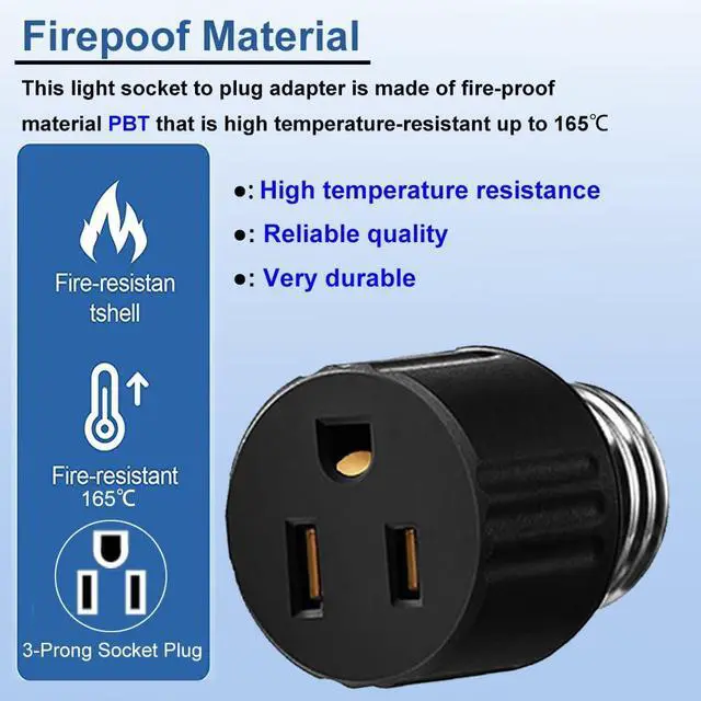 Alt view image 5 of 7 - 3 Prong Light Socket Plug Adapter, E26/E27 Base 3 Pin Bulb Socket Adapter, Polarized Screw for Light Socket Adapter Outlet, Black/White, 3 Pack
