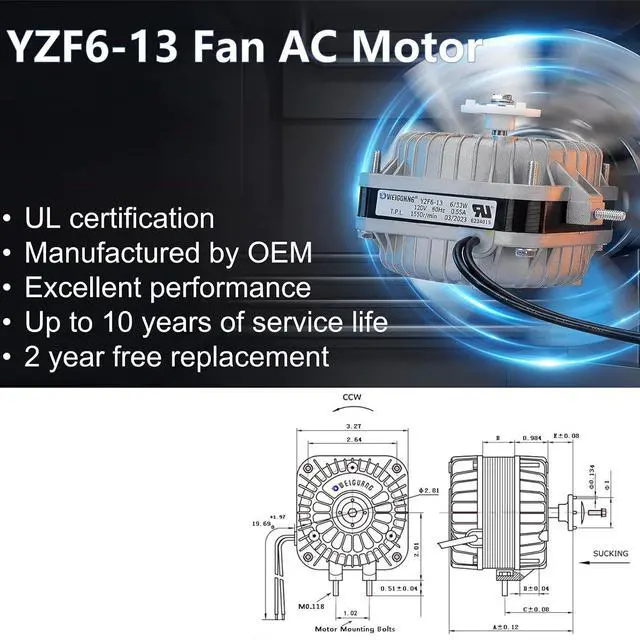 Alt view image 5 of 5 - YZF6-13 Fan AC Motor 120V 6/33W 0.55A 60Hz 1550r Shaded Pole Condenser Motor