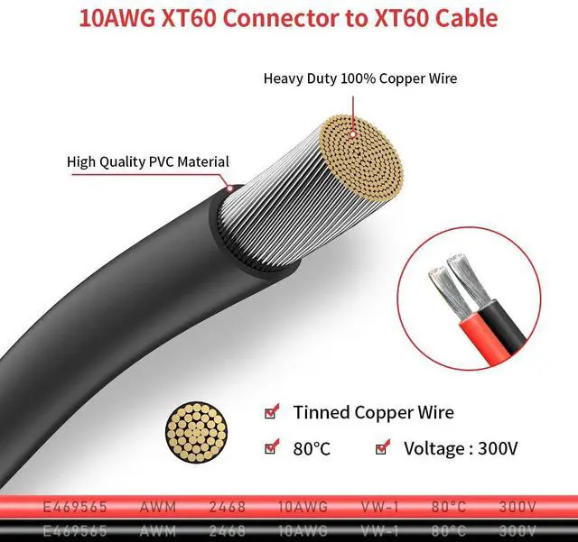 Alt view image 4 of 7 - ELFCULB 10AWG 35FT XT60 Extension Cable 2 6 10 20 35 50 75 100FT XT60 Female to Male Connector for RC Battery Portable Power Station Solar Panel(35FT)