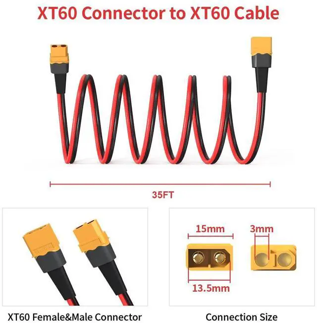Alt view image 6 of 7 - ELFCULB 10AWG 35FT XT60 Extension Cable 2 6 10 20 35 50 75 100FT XT60 Female to Male Connector for RC Battery Portable Power Station Solar Panel(35FT)