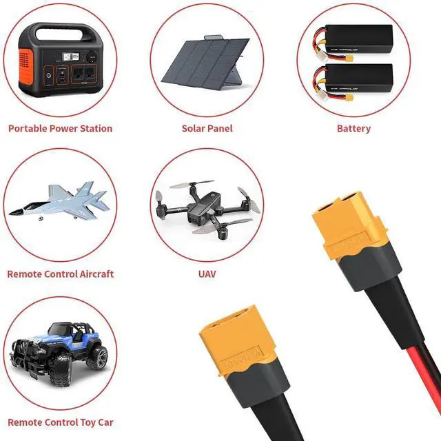 Alt view image 7 of 7 - ELFCULB 10AWG 35FT XT60 Extension Cable 2 6 10 20 35 50 75 100FT XT60 Female to Male Connector for RC Battery Portable Power Station Solar Panel(35FT)