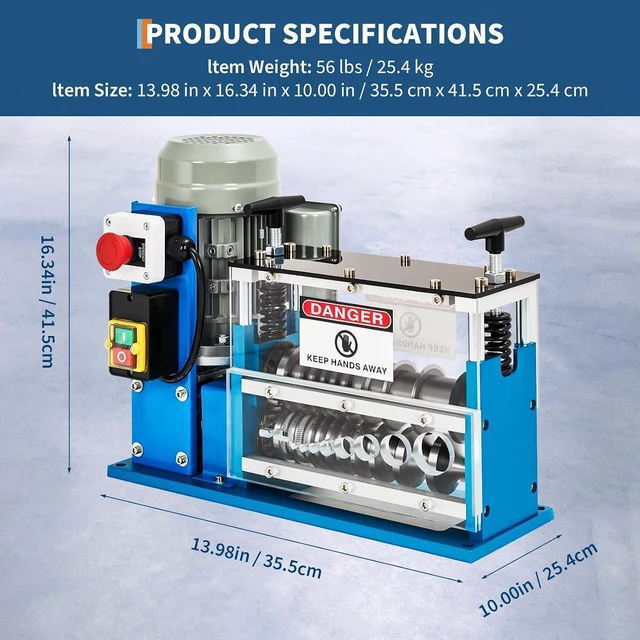 Alt view image 2 of 7 - Automatic Wire Stripper Machine, 0.06"-1.5" Capacity 88 ft/Min, 370W 10 Channels 10 Blades with Manual Hand Crank, Industrial Copper Wire Recycling Equipment