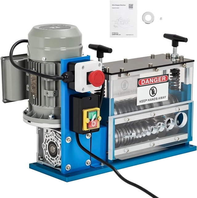 Main image of Automatic Wire Stripper Machine, 0.06"-1.5" Capacity 88 ft/Min, 370W 10 Channels 10 Blades with Manual Hand Crank, Industrial Copper Wire Recycling Equipment