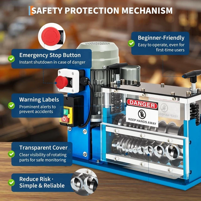 Alt view image 5 of 7 - Automatic Wire Stripper Machine, 0.06"-1.5" Capacity 88 ft/Min, 370W 10 Channels 10 Blades with Manual Hand Crank, Industrial Copper Wire Recycling Equipment