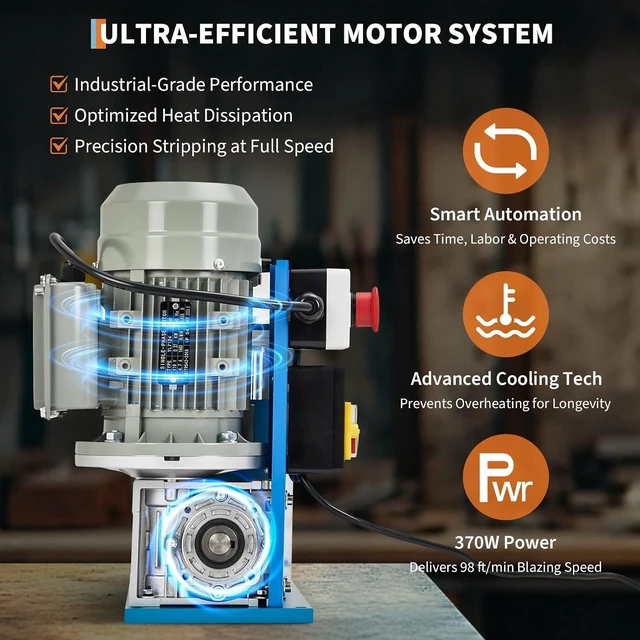 Alt view image 7 of 7 - Automatic Wire Stripper Machine, 0.06"-1.5" Capacity 88 ft/Min, 370W 10 Channels 10 Blades with Manual Hand Crank, Industrial Copper Wire Recycling Equipment