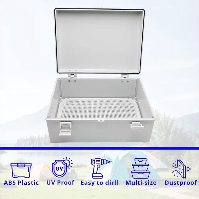 Alt view image 6 of 7 - MAKERELE Outdoor electrical Box Weatherproof Includes Internal Mounting Panel 15.7"*11.8"*6.7" (400 * 300 * 170mm) Large Project Box For Electronics Hinged Cover Plastic Clip With 2 NPT 3/4 Glands