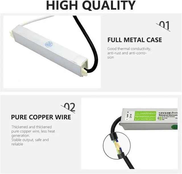 Alt view image 3 of 6 - Lighting 90-250V AC to 12V 24W 2A LED Driver Adapter Aluminum Outdoor IP67 Waterproof Switching Power Supply