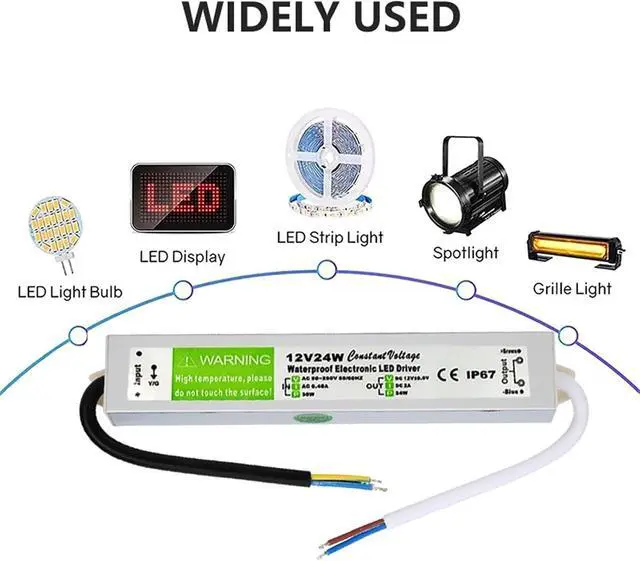 Alt view image 4 of 6 - Lighting 90-250V AC to 12V 24W 2A LED Driver Adapter Aluminum Outdoor IP67 Waterproof Switching Power Supply