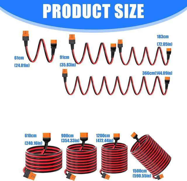 Alt view image 3 of 7 - XT60i Extension Cable XT60i Cable Male to Female Connector for Power Solar Panel Remote Battery Accessories