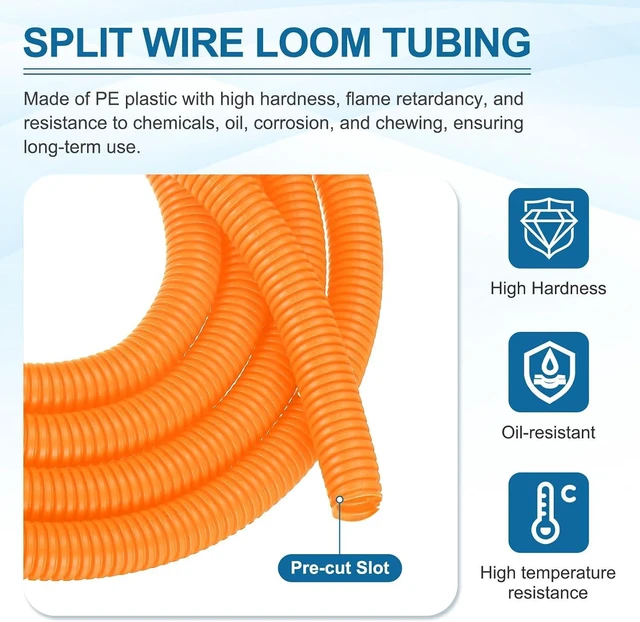 Alt view image 3 of 6 - MECCANIXITY 5/8 Inch 50ft Split Wire Loom Tubing, Flexible Cord Protectors with Installation Tool Cable Management Sleeve Conduits Cover for Office Home Electrical Automotive Wires, Orange