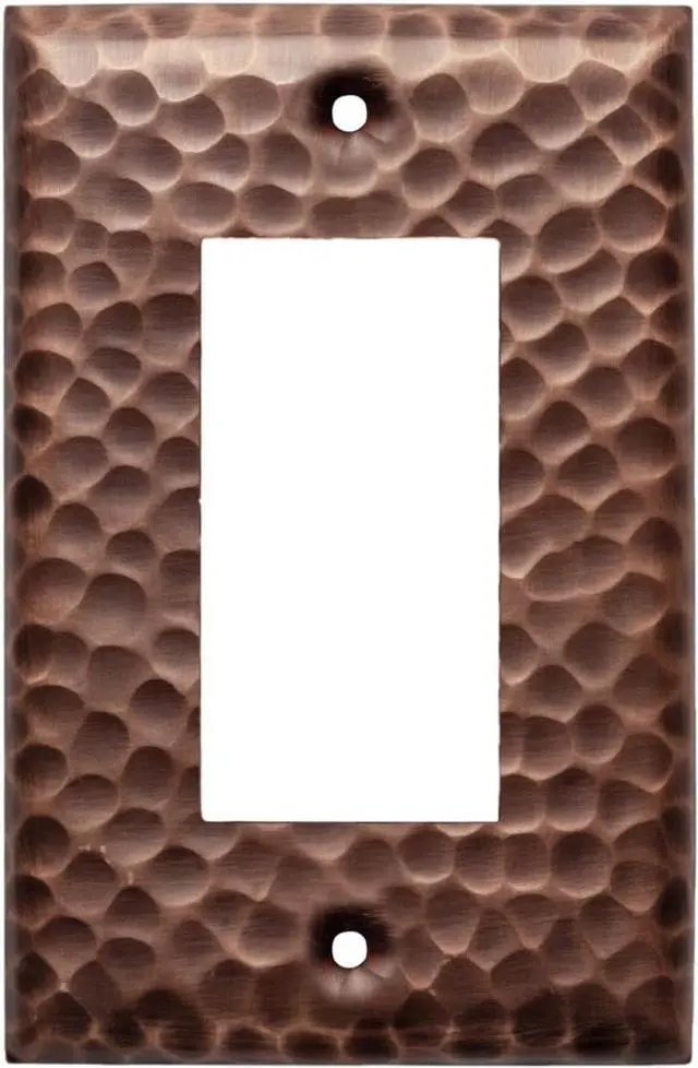 Alt view image 3 of 4 - Monarch Abode 1-Gang Rocker Wall Plate, Hand Hammered Decorator Metal Single Switch Wall Plate, Decorative Light Switch Cover Plate for Electrical Outlet, Antique Copper, Pack of 3