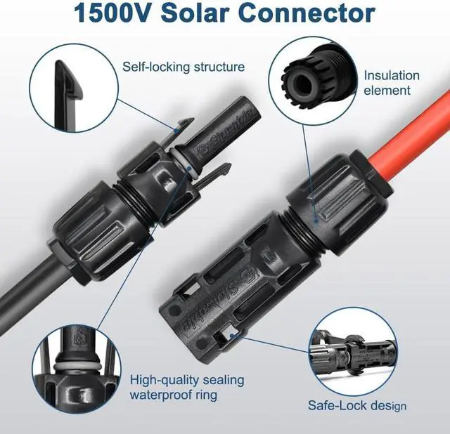 Alt view image 3 of 7 - 8AWG Solar Panel Extension Cable 30Feet, 1500V Solar Cable Extension with IP68 Male and Female Connectors, for RV, Boat, Solar Panels, Car (30FT Red + 30FT Black)